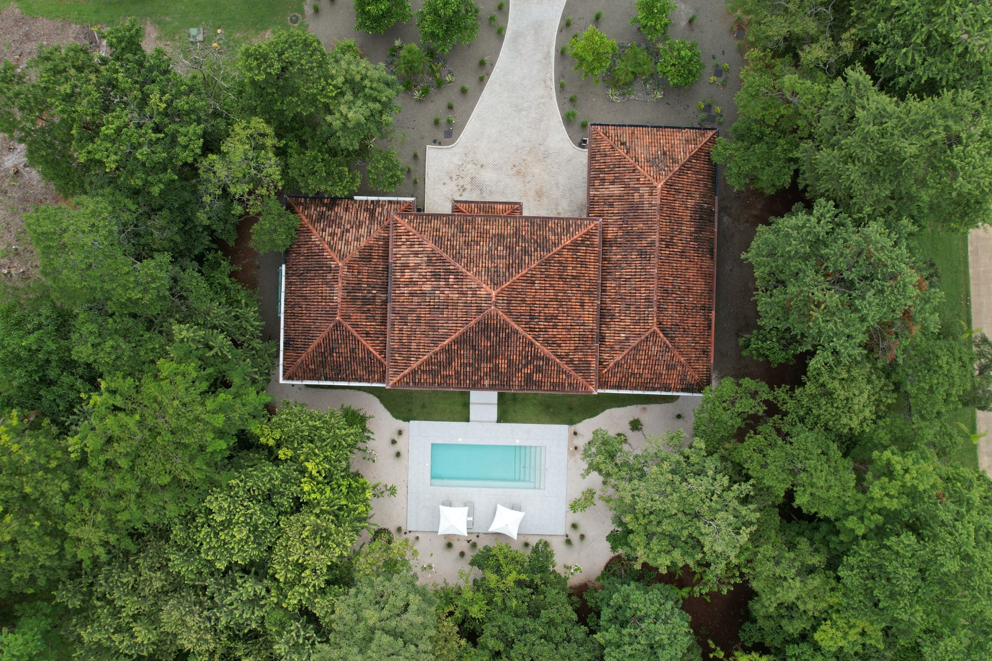Casa Vida, aerial view of the pool and garden